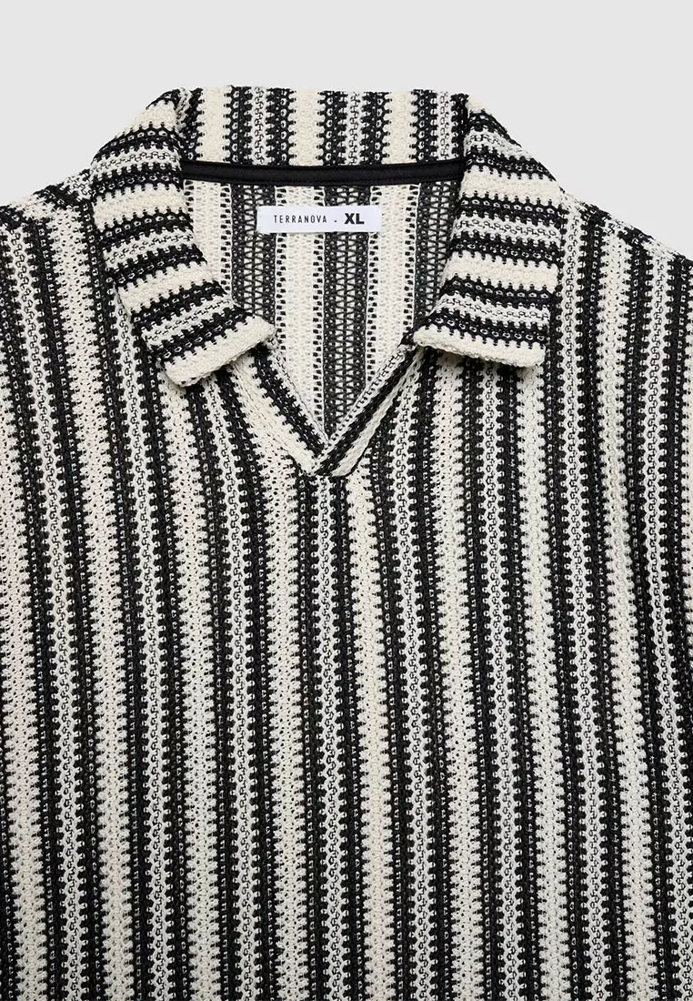 Men's Striped Crochet Polo T-Shirt