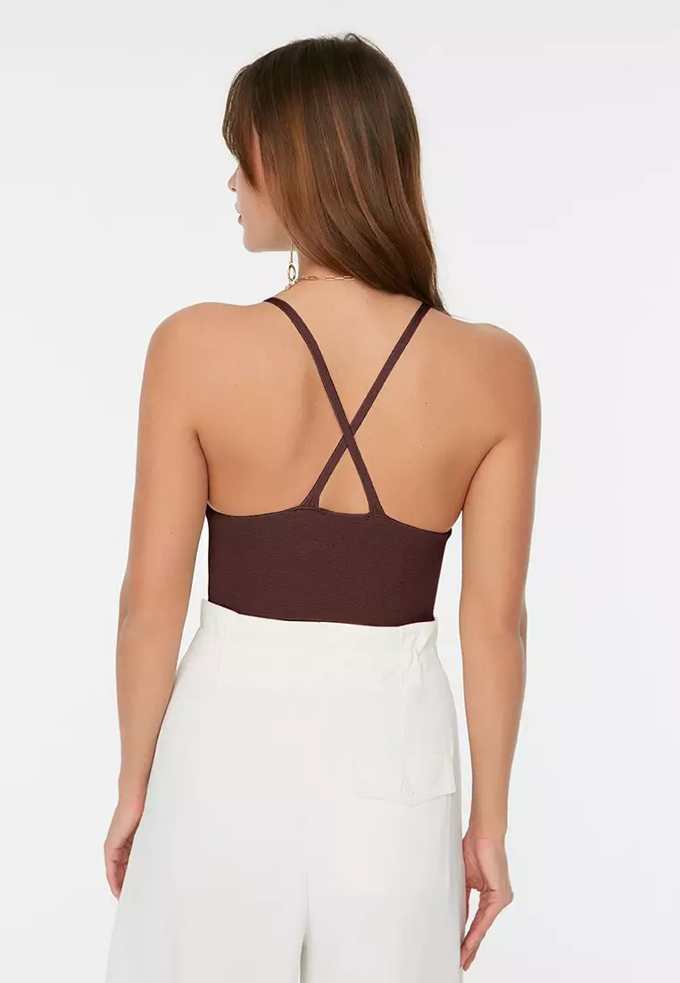 Brick Super Crop Back Detailed Knitted Thin Blouse TWOSS22BZ0760