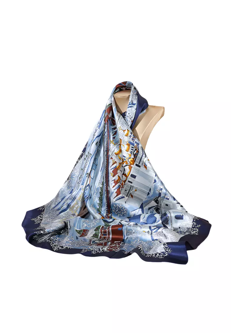 Luxury Silk Ladies' Large Scarf, Sun-Proof Crepe Satin, Premium Souvenir.