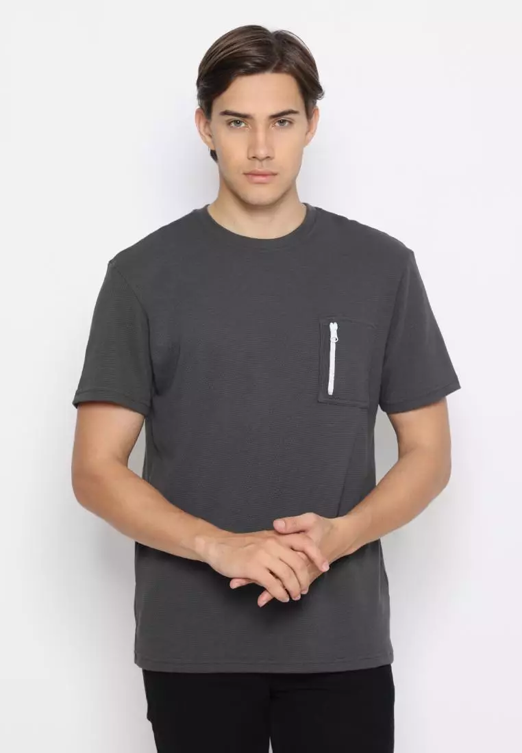 MATSUDA Kaos Polos 24S Texture Honeycomb T Shirt Saku Zipper Koka