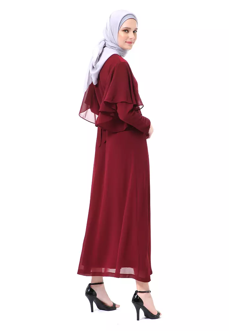 Hilda Dress Panjang Muslimah Wanita Long Sleeve High Quality Premium - Maroon