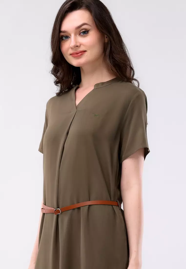 Plain Single Bold Twill Short Sleeve Dress