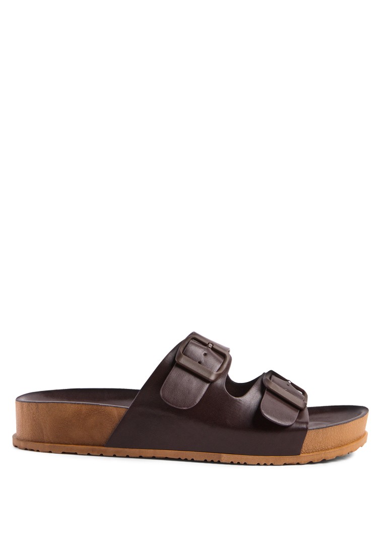 Espresso Platform Buckled Slide Sandals