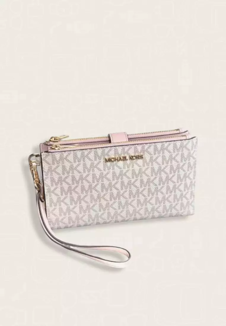 Michael Kors Jet Set Travel Large Double Zip Wristlet Powder Blush Multi