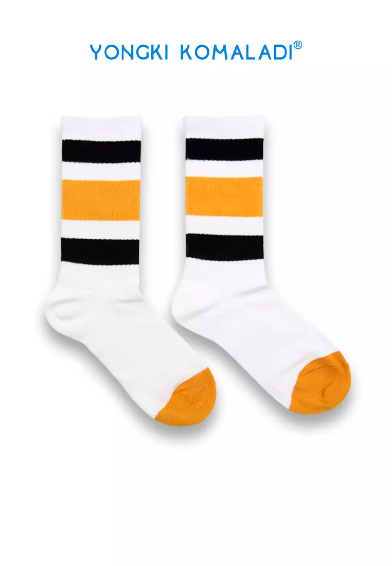 YONGKI KOMALADI KAOS KAKI MOTIF STRIPE BESAR OLDSCHOOL WARNA SOCK04 PUTIH KUNING