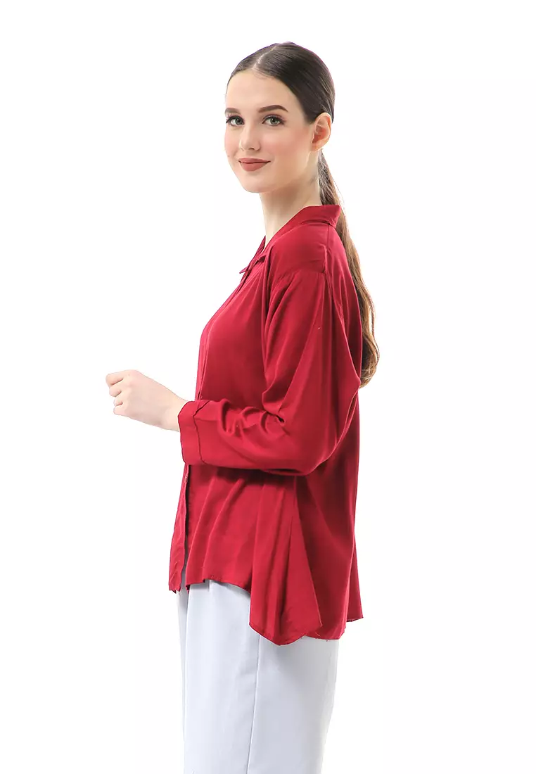Ayudia Shirt Long Sleeve Atasan Wanita Premium Quality - Maroon