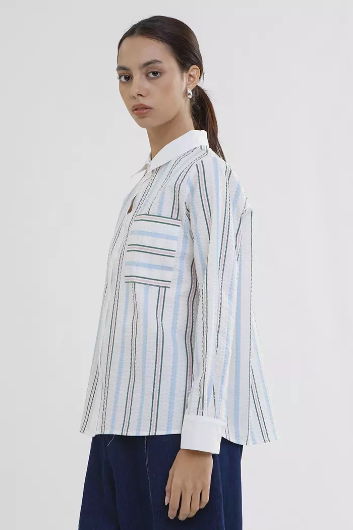 COTTONINK - Atasan Kemeja Wanita Cream Striped Roselle #PreSpringCollection2026