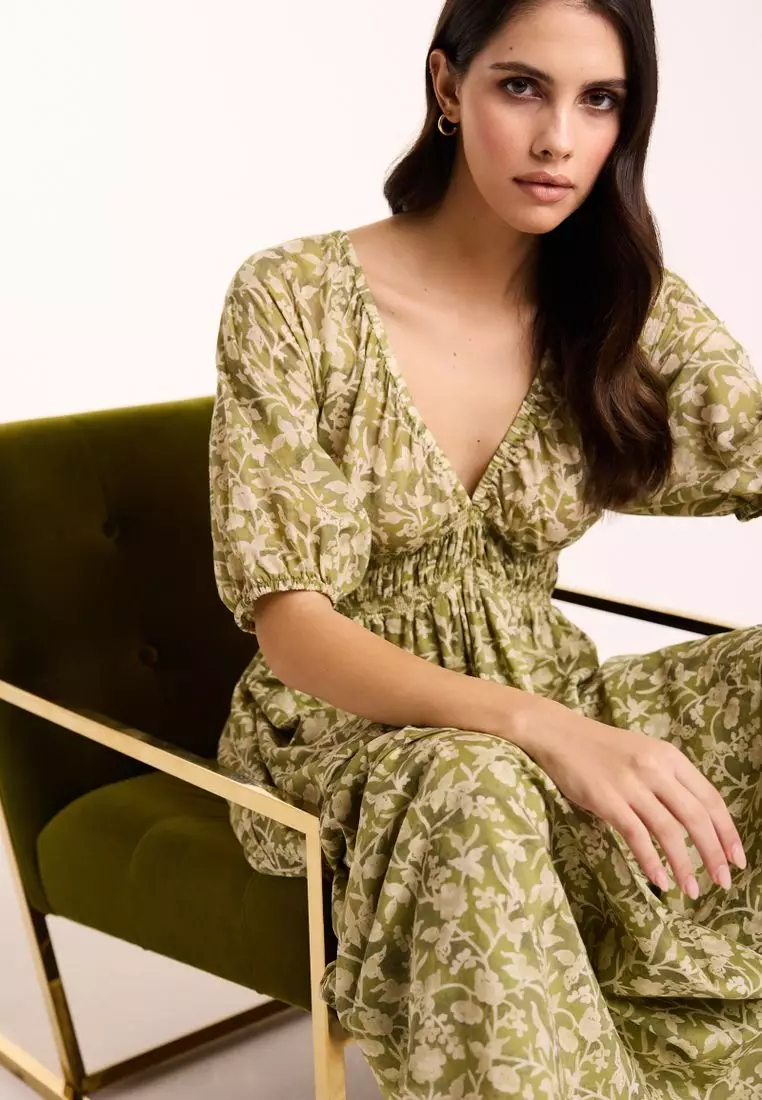 Buy NEXT 100% Cotton Shirred Maxi Dress 2025 Online | ZALORA