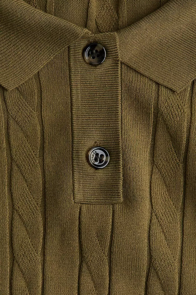 Cable-knit polo shirt