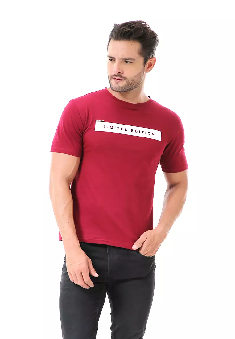 Aisley Atasan Kasual Pria Kaos Motif Limited Edition Lengan Pendek Material Cotton ORIGINAL - Maroon