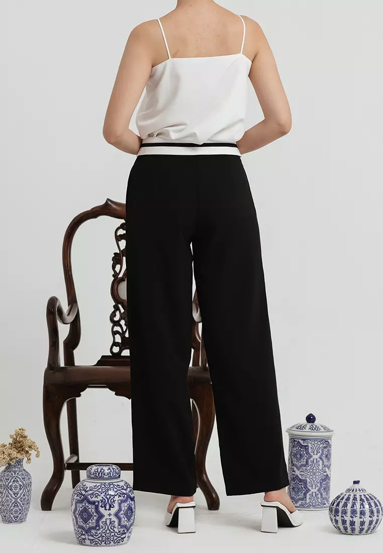 Two Tone Folded Pants in Black