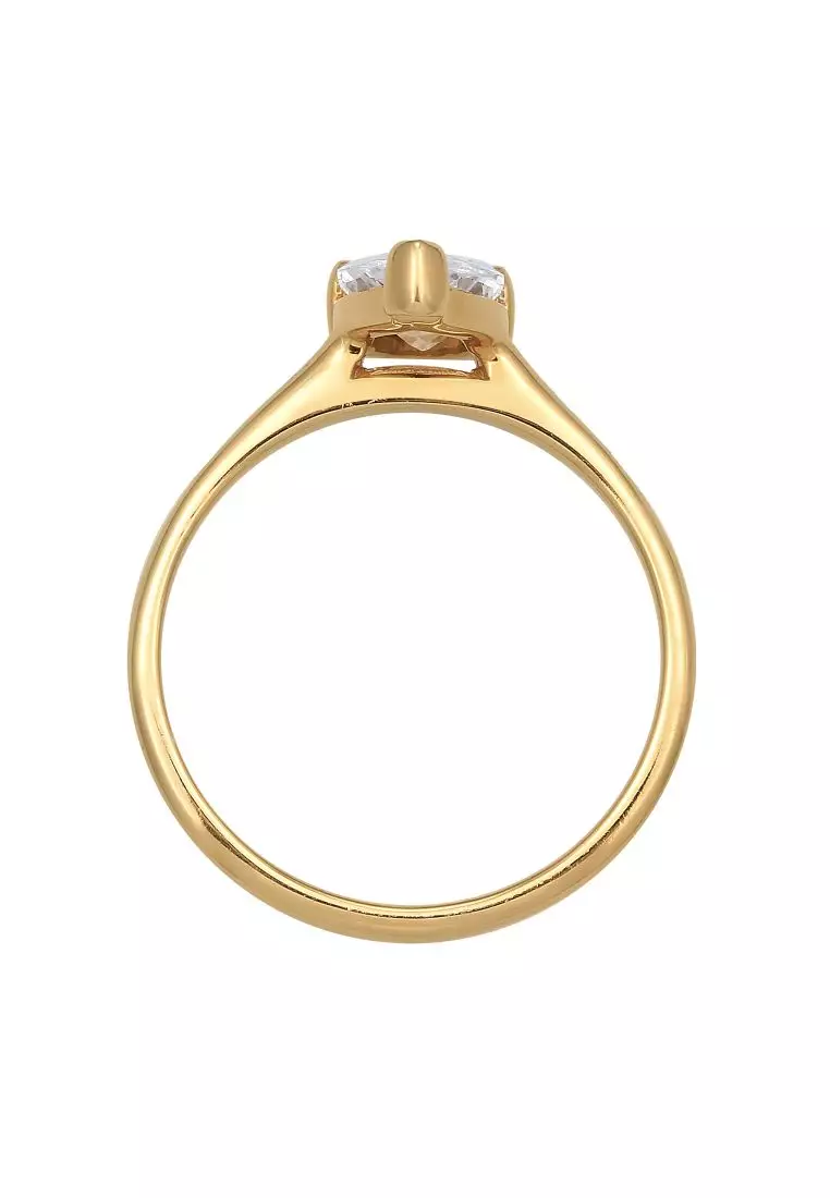 Cincin Perhiasan Perak 925 Wanita Engagement Solitaire Drop Zirconia Gold Plated