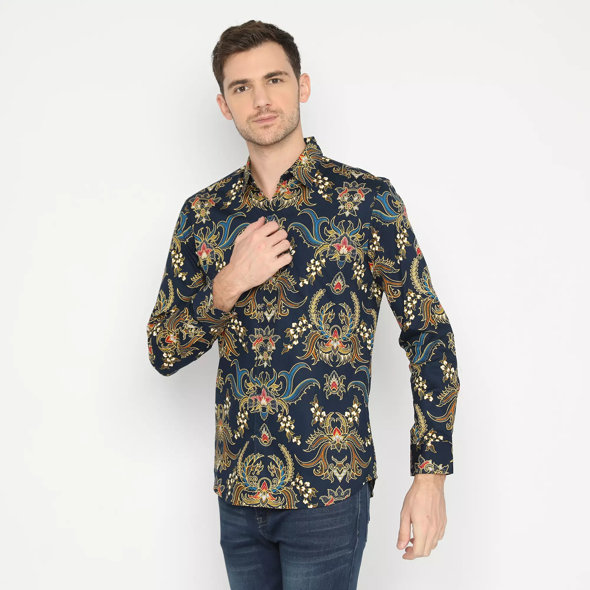 Platini Kemeja Batik Pria Lengan Panjang Katun Navy 460541