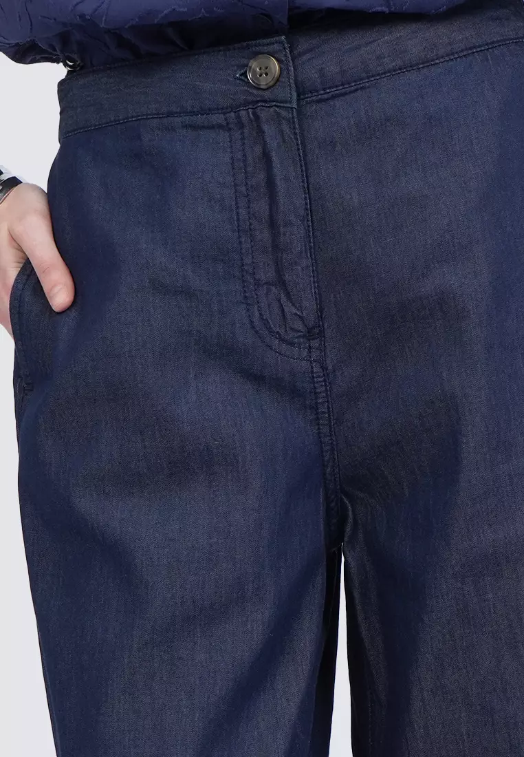 Wide Leg Chambray Pants DARK BLUE