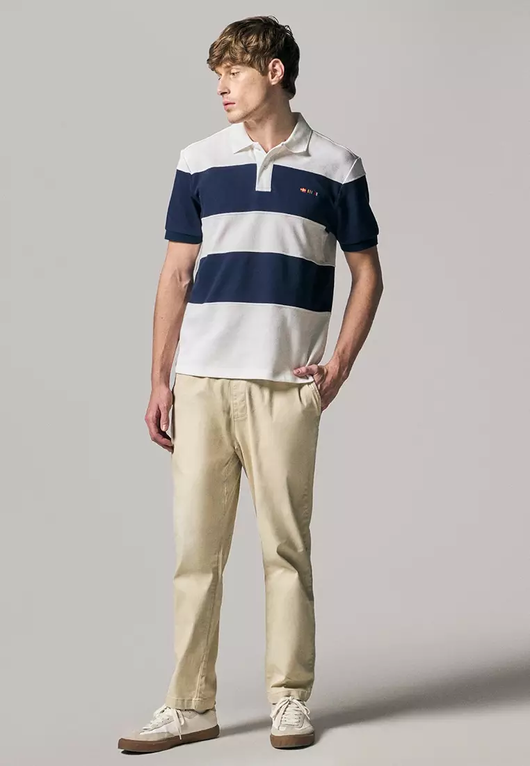 Regular Fit Color-Block Polo Shirt With Sailing Flag Icon Embroidery In Pique