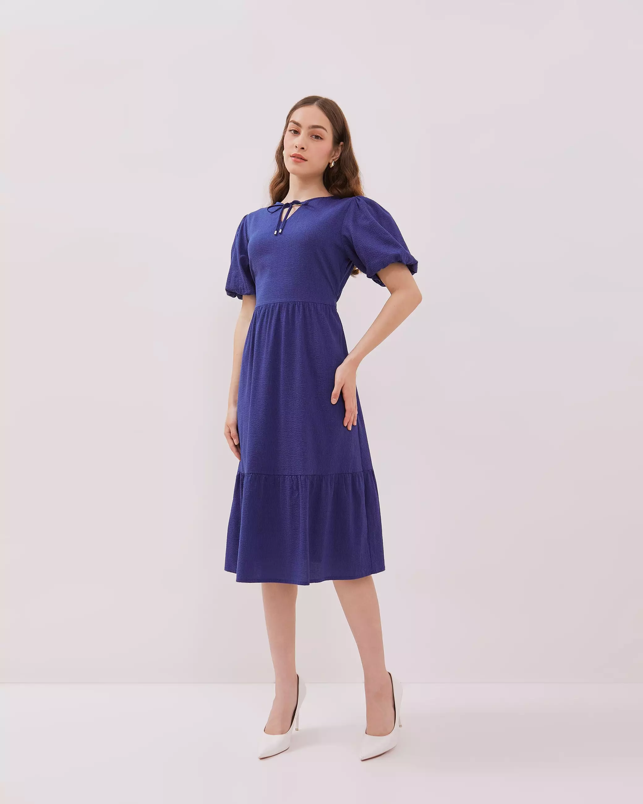 Urban Exchange Celyne Blue Dress - Terusan Midi Dress Katun Warna Blue