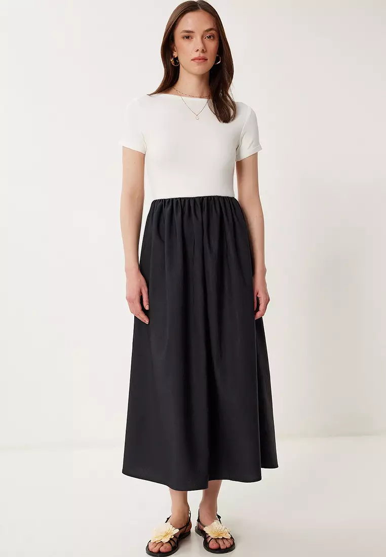 Knitted Top Poplin Skirt Summer Dress
