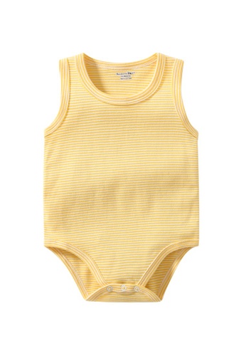 AKARANA BABY yellow Sleeveless Bodysuit Baby Romper - Yellow Stripe C7ECAKA151C78DGS_1