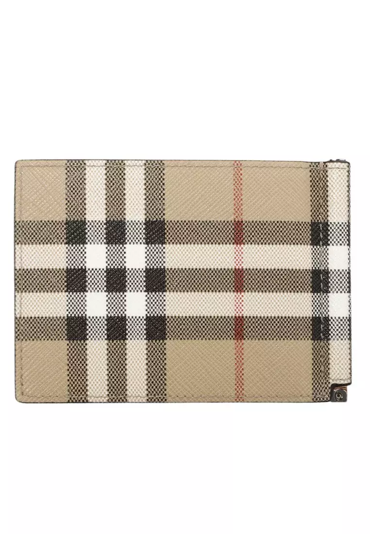 Checked Clip Bi-Fold Wallet in Archive Beige