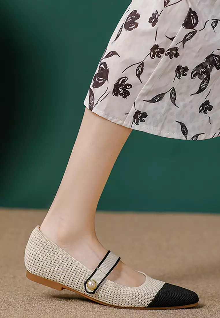 Pearl Strap Flyknit Mary Jane Shoes QC333