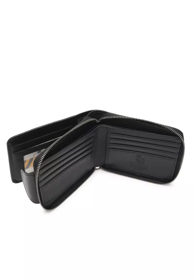 Men's Genuine Leather Zipper Wallet - Black