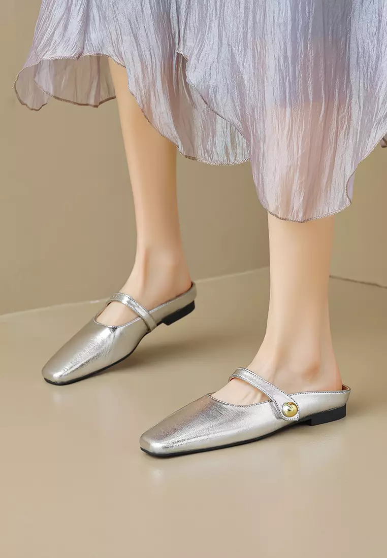 Buckle Strap Flat Mules WW289-1