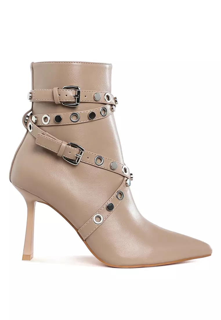 Discount on London Rag  shoes - SKU: Eyelets & Studs Harness Ankle Boots in Beige