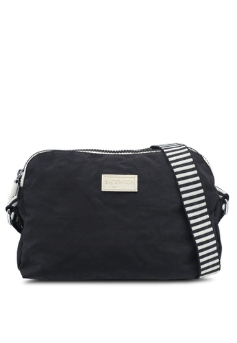 Bagstation black Crinkled Nylon Dual Zip Sling Bag With Zebra Strap 4A097AC30DF340GS_1