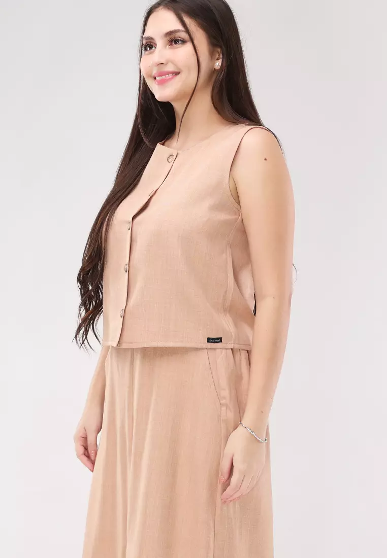 Acid Linen Sleeveless Vest Terno Skirt