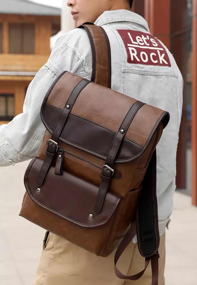 Leather flap sales backpack