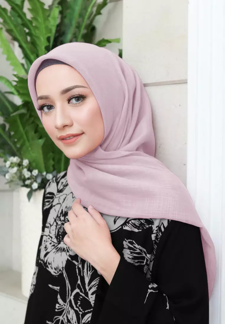 Linenna Scarf | Hijab Segiempat Linen Bamboo - Soft Lilac