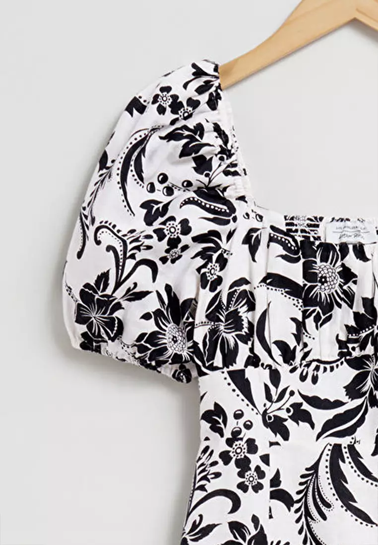 Puff Sleeve Linen Midi Dress