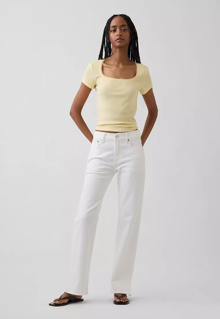 Ribbed Logo Scoop Neck Top