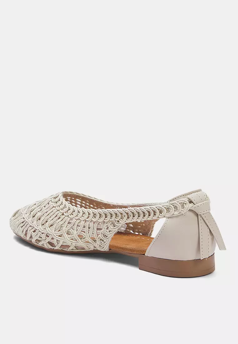 Beige Knitted Patterned Almond Toe Women's Ballerina Ballerina Takss25Be00027