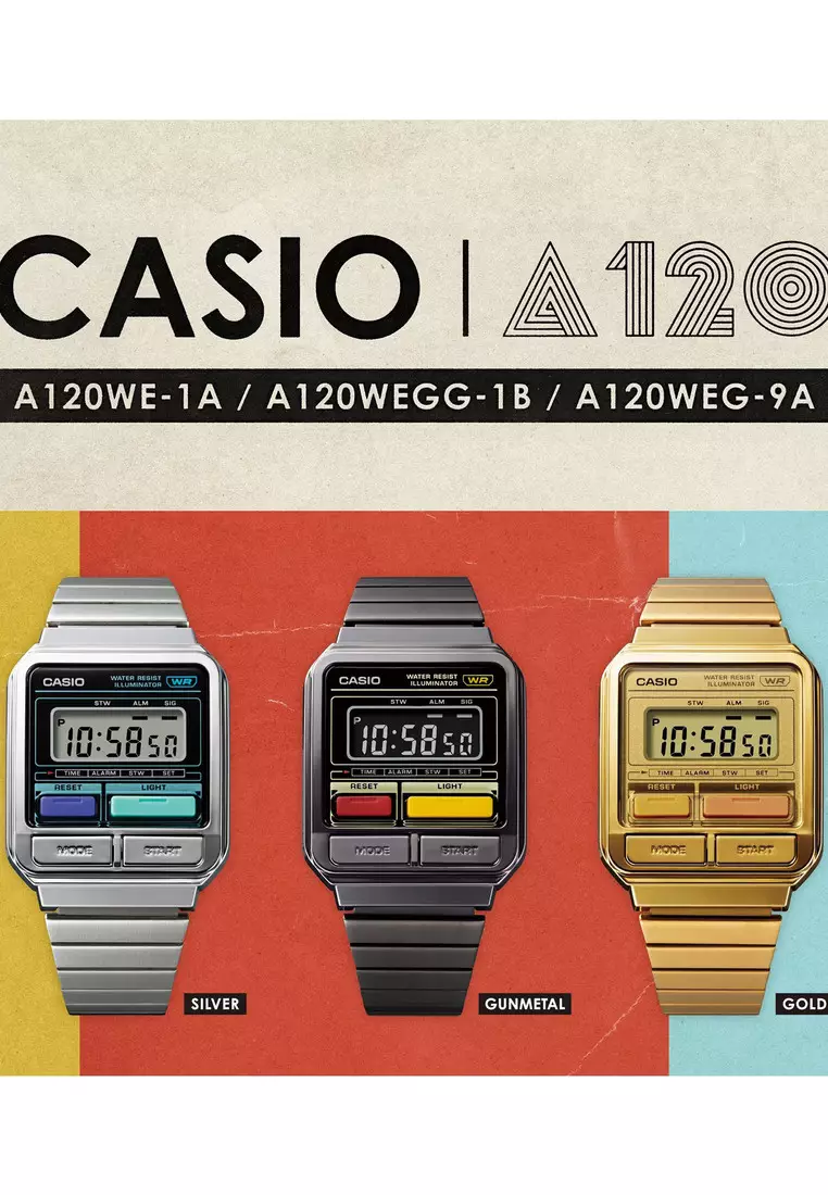 Vintage A120WEG-9A Unisex Gold Stainless Steel Band Digital Watch