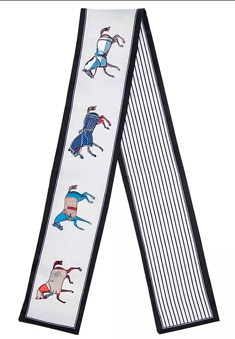 Aksesoris Wanita Horse & Stripes Twilly Skinny Multi purpose Scarf White, Multi & Black