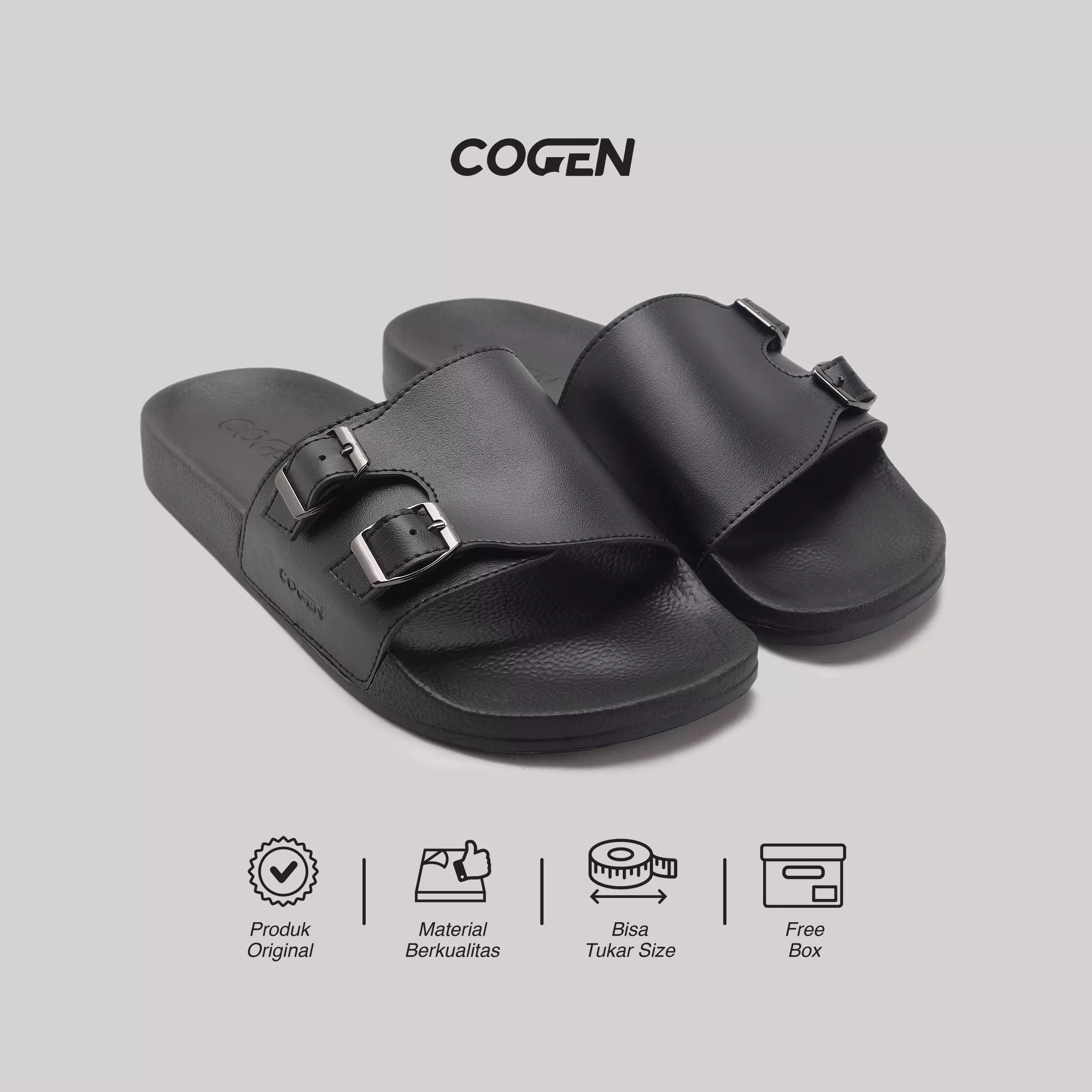 Cogen Sandal Pria Slip On Casual Slop Slide Nano Series Black Warna Nano Black