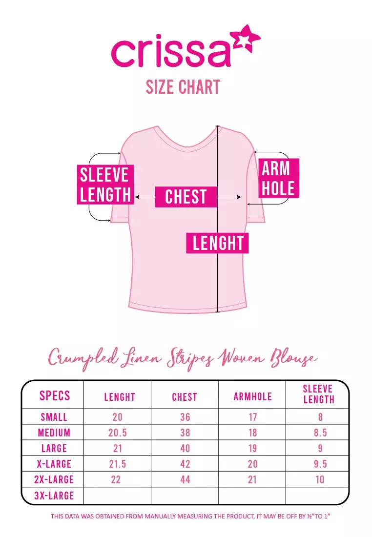 Crumpled Linen 3 Stripes Woven Short Sleeves Blouse