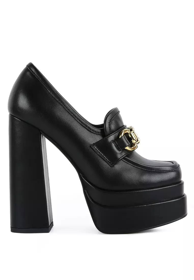 Black Embellished High Platform Loafers
