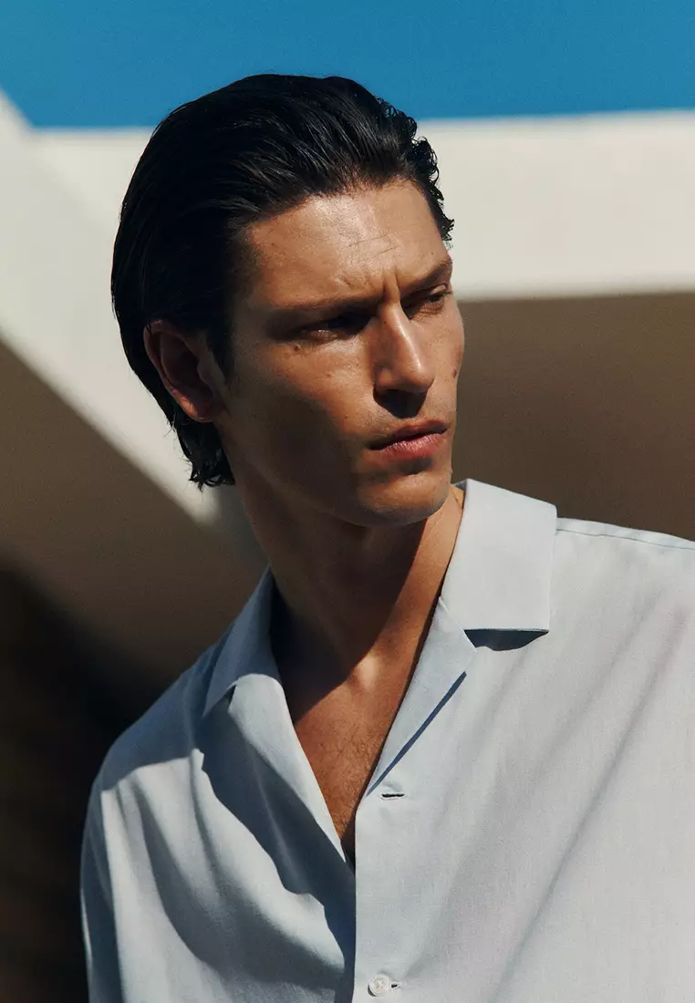 Tencel-Linen Bowling-Collar Shirt