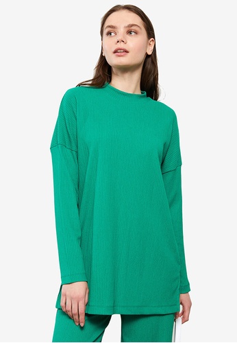 LC WAIKIKI green Standing Collar Crepe Women T-shirt 82234AA5169588GS_1
