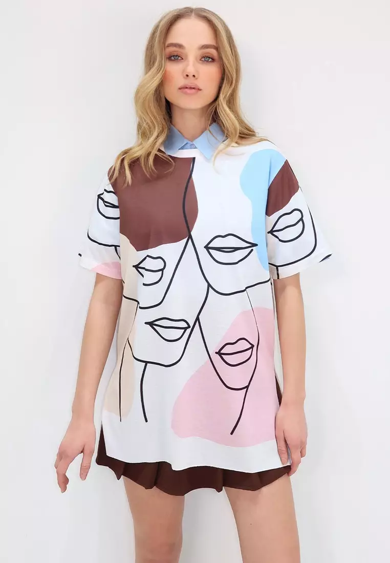 Women's Brown Crew Neck Digital Printed Side Slit Sweatshirt