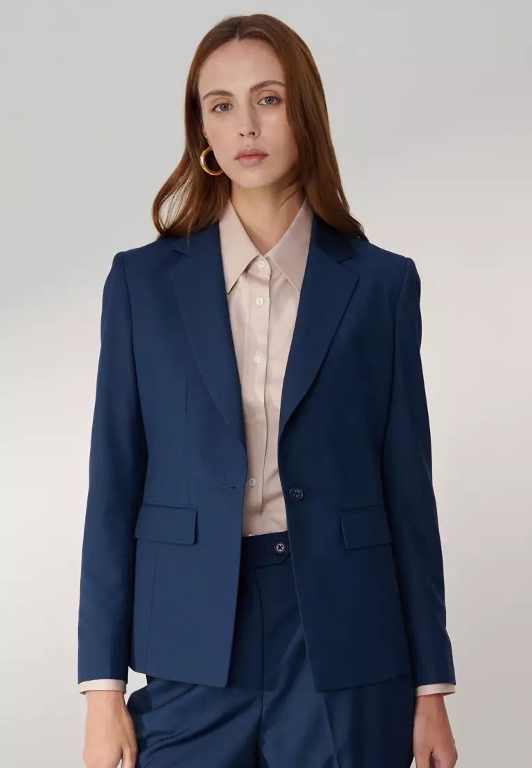 普魯士藍方領合身版西裝外套