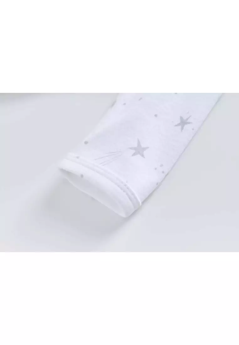 嬰兒男孩棉質連體睡衣 白色星星挖掘機 雙向拉鏈 連體衣