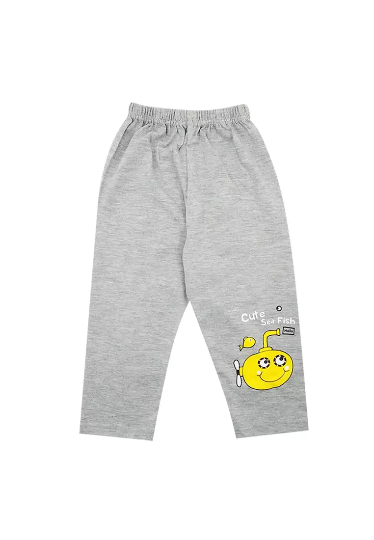 Skabe Pakaian Bayi Anak Laki Laki Baju Atasan Oblong Lengan Pendek Motif Cute Sea Fish Setelan Celana Panjang Warna Tua All Size Usia 12 Bulan Hingga 18 Bulan 3362