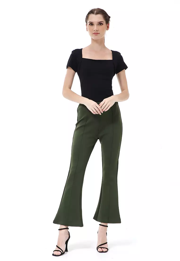 Stella Celana Kerja Wanita Long Pants Cutbray Simple Design Material Scuba ORIGINAL - Army Green