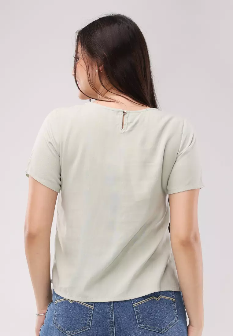 Woven Plain Rayon Short Sleeves Blouse