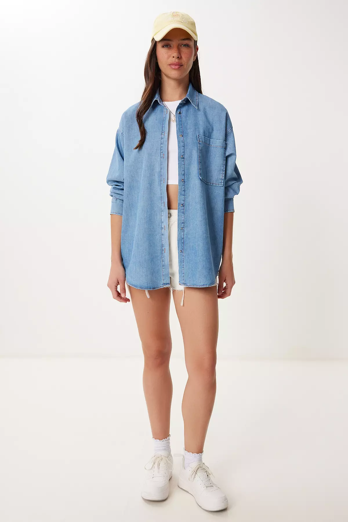 Women's Light Blue Pocket Detailed Denim Shirt Mx00221