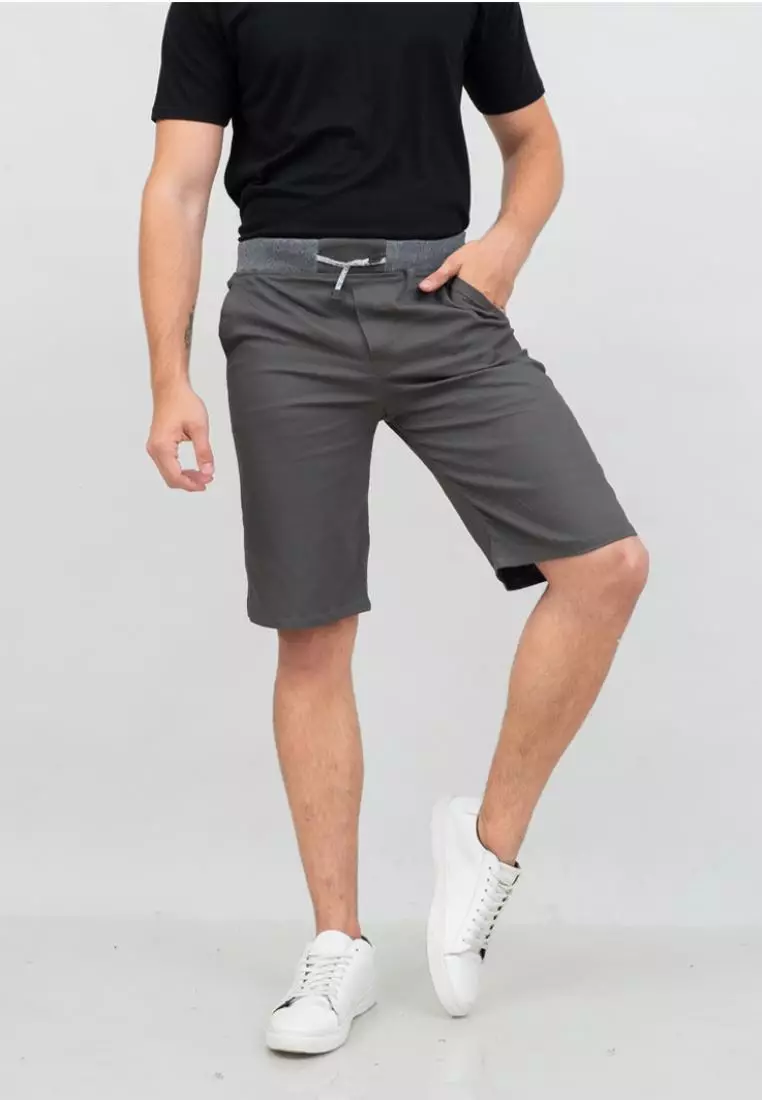 Celana chino pendek cino slim fit PINGGANG KARET Abu abu houseofcuff