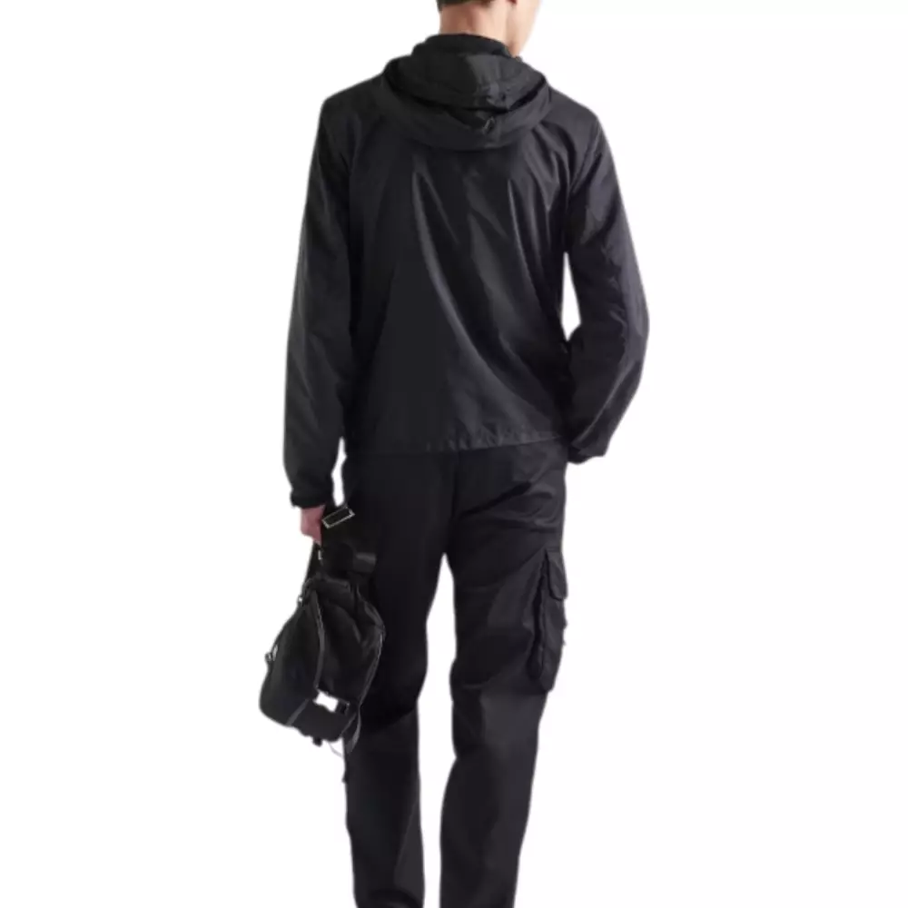 Re-Nylon Hooded Collar Zipper Jacket Black